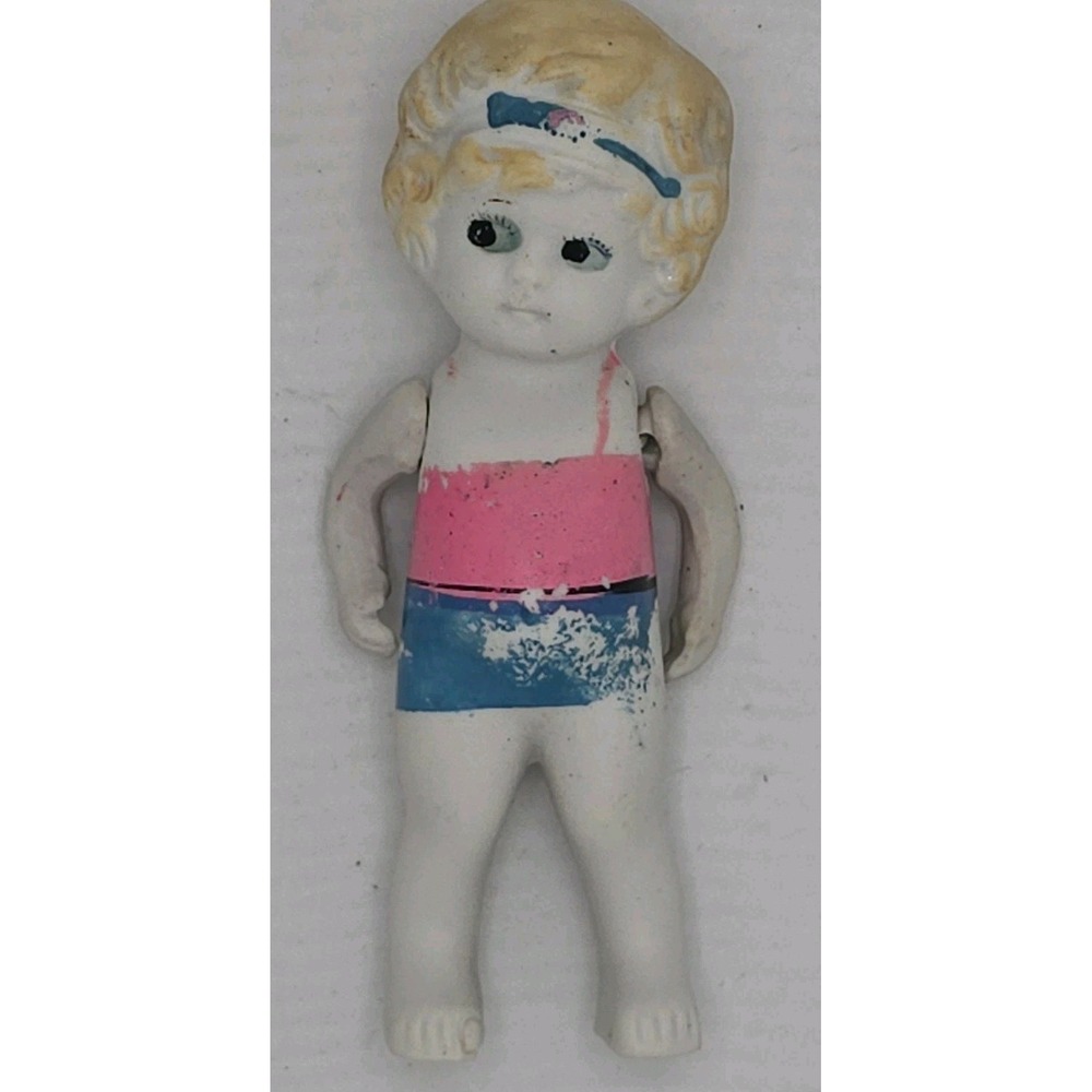 Bisque Jointed Arm Doll Made in Japan Flapper‎ Swim Antique  Vintage Pink Blue